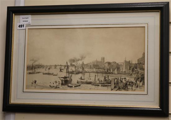 W. Parrott, 4 lithographs, Views along The Thames, 23 x 41cm